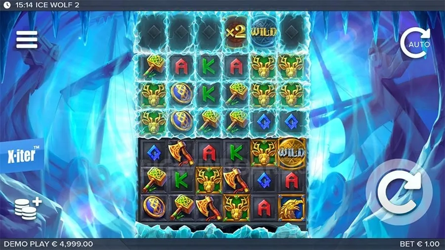 Dynamic slot machine with spinning reels showing lucky symbols and golden coins